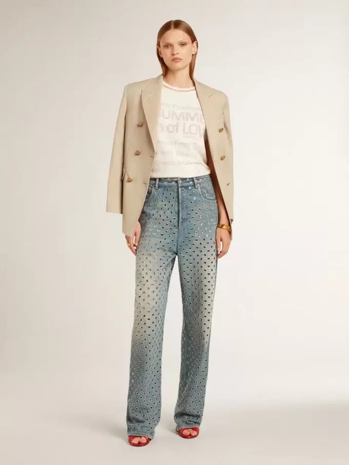 Sandalias de tacón alto Nico en piel napa roja con cadena dorada.