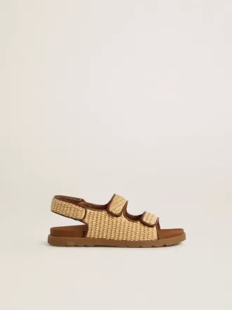 Sandalias Junior Noa en rafia beige y cuero marrón