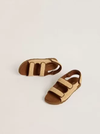 Sandalias Junior Noa en rafia beige y cuero marrón