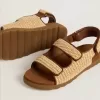 Sandalias Junior Noa en rafia beige y cuero marrón