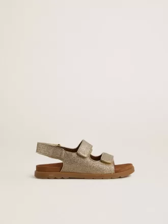 Sandalias Noa Junior en microbrillo y piel platino