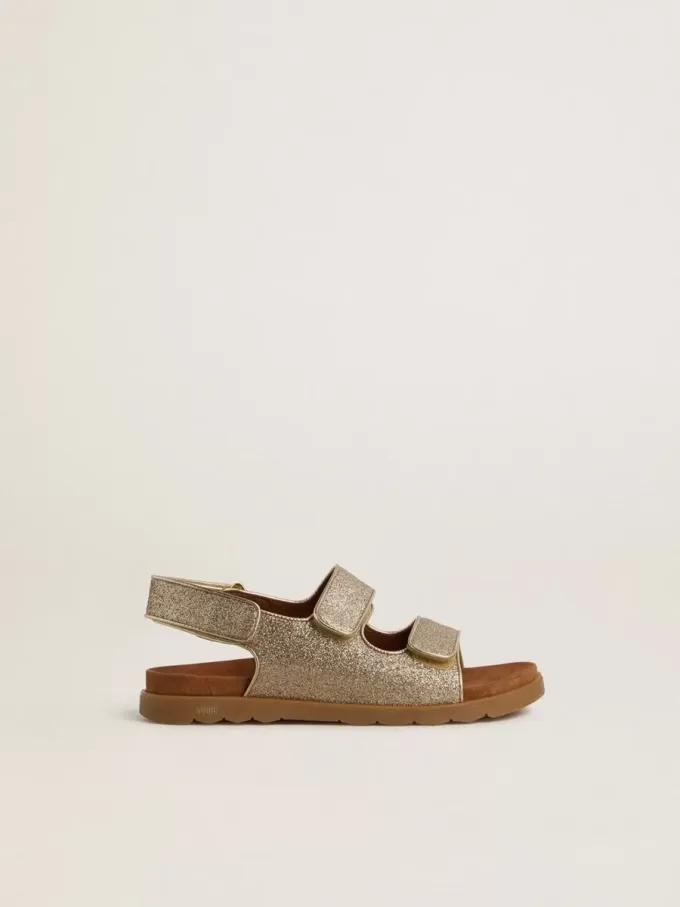 Sandalias Noa Junior en microbrillo y piel platino