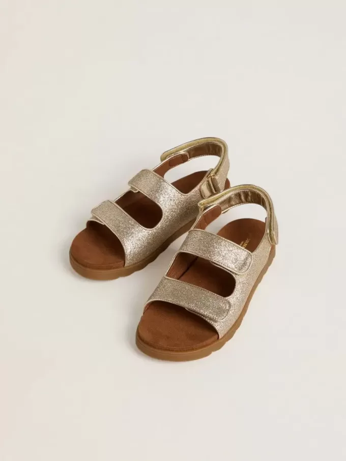 Sandalias Noa Junior en microbrillo y piel platino