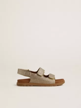 Sandalias Noa Young en microbrillo y piel platino