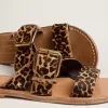 Sandalias planas Margaret para mujer en piel de potro con estampado de leopardo
