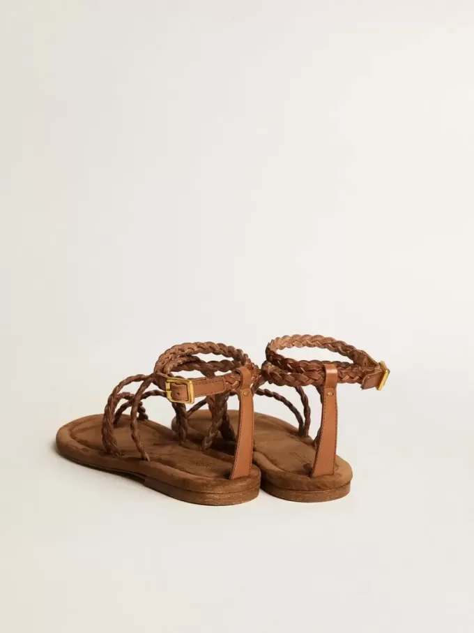 Sandalias planas Penelope para mujer en piel color tabaco con suela de ante Sandalias planas Penelope para mujer en piel color tabaco con suela de ante