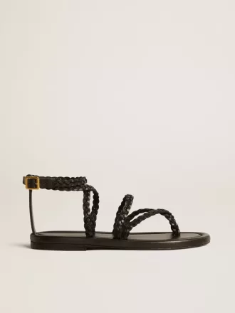 Sandalias planas Penelope para mujer en piel negra.