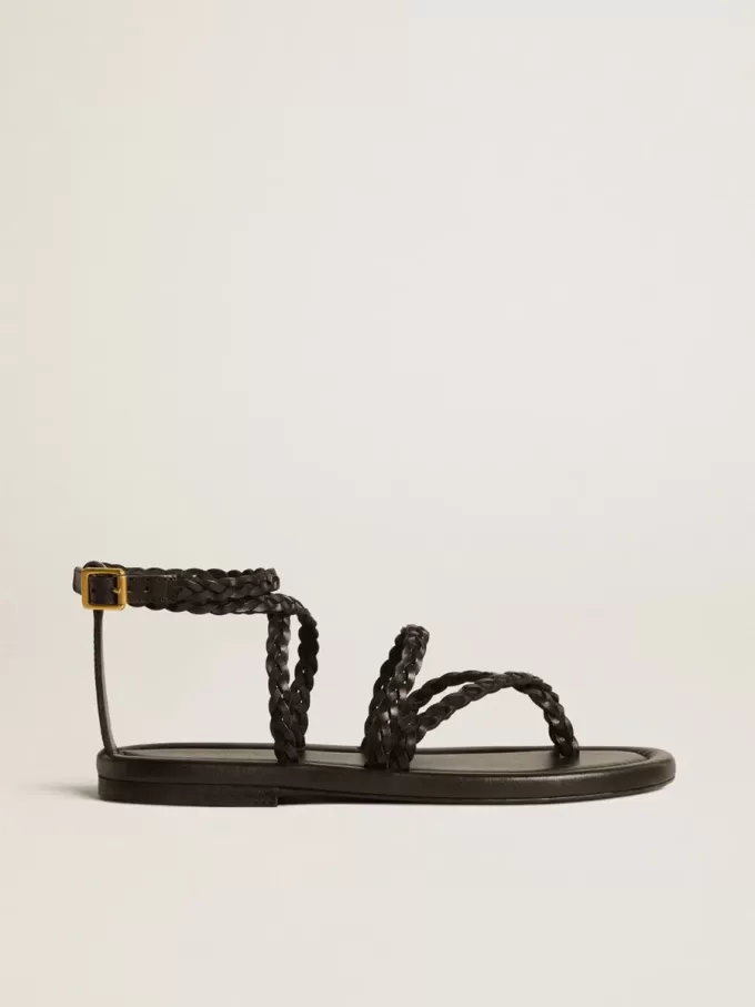Sandalias planas Penelope para mujer en piel negra.