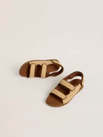 Sandalias Young Noa en rafia beige y piel marrón