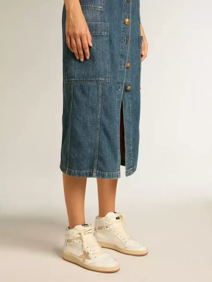 Sky-Star en piel napa blanca con estrella y lengüeta en el talón en piel metalizada dorada