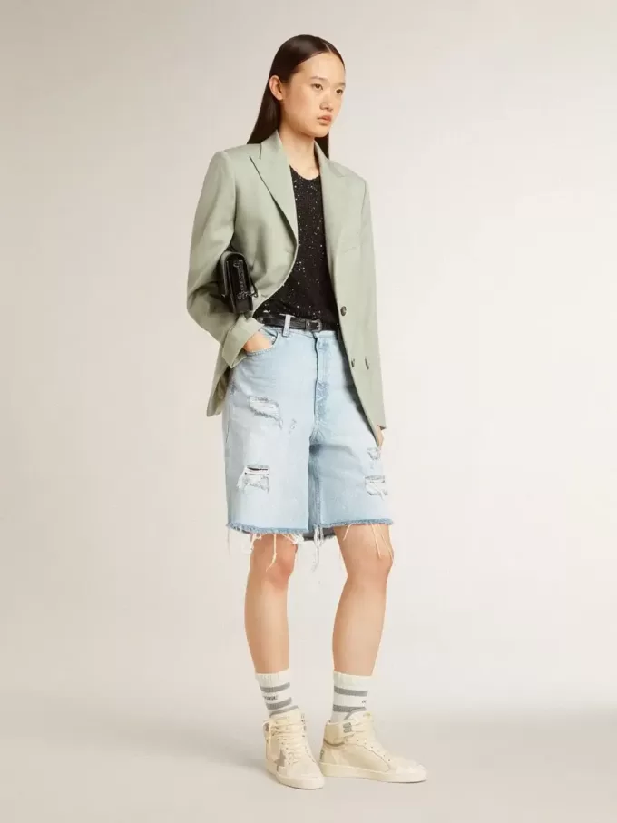 Sky-Star para mujer en piel con estrella de piel azul claro y lengüeta blanca en el talón.