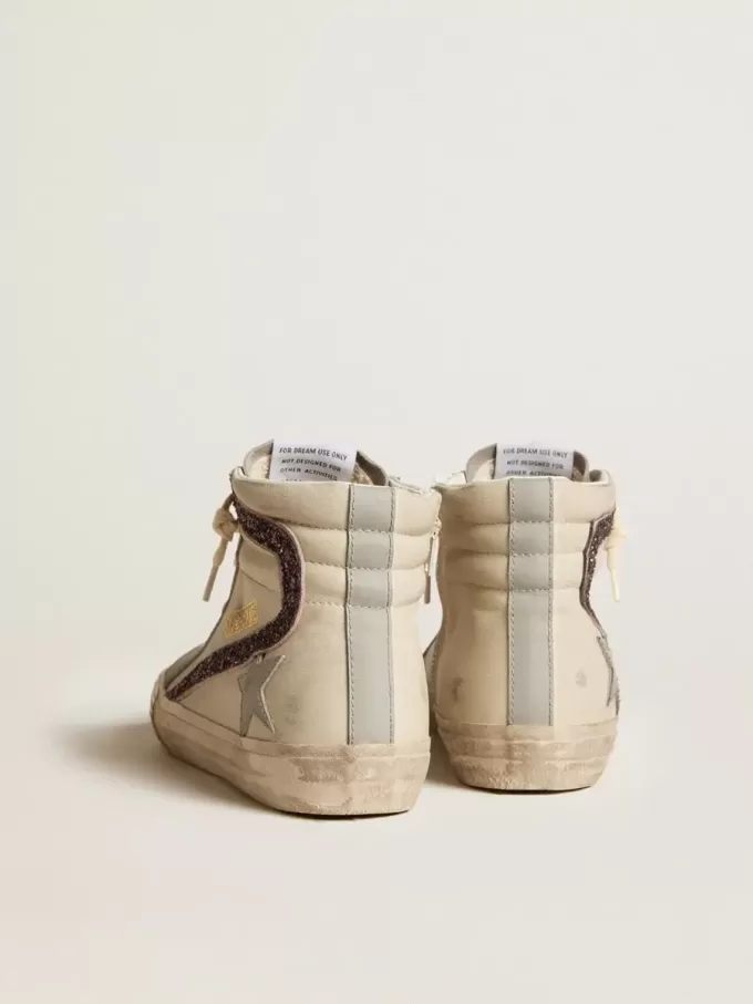 Slide con estrella de cuero gris y destellos brillantes color vino Slide con estrella de cuero gris y destellos brillantes color vino