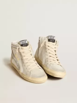 Slide con estrella de cuero nude, ante y cristales Swarovski