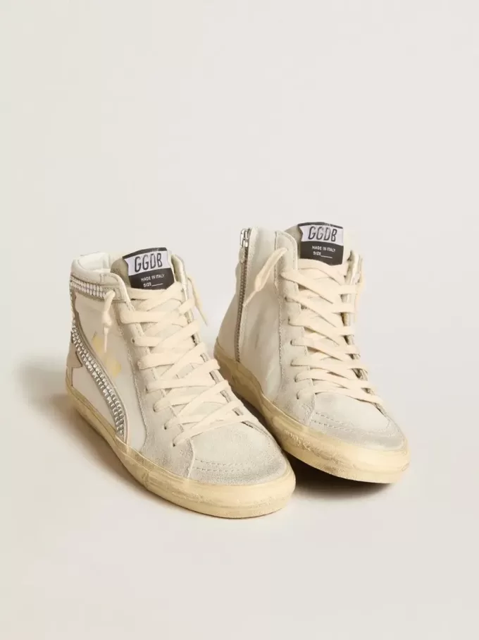 Slide con estrella de cuero nude, ante y cristales Swarovski