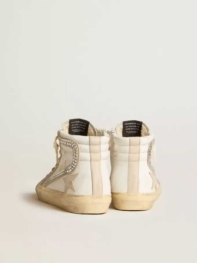 Slide con estrella de cuero nude, ante y cristales Swarovski