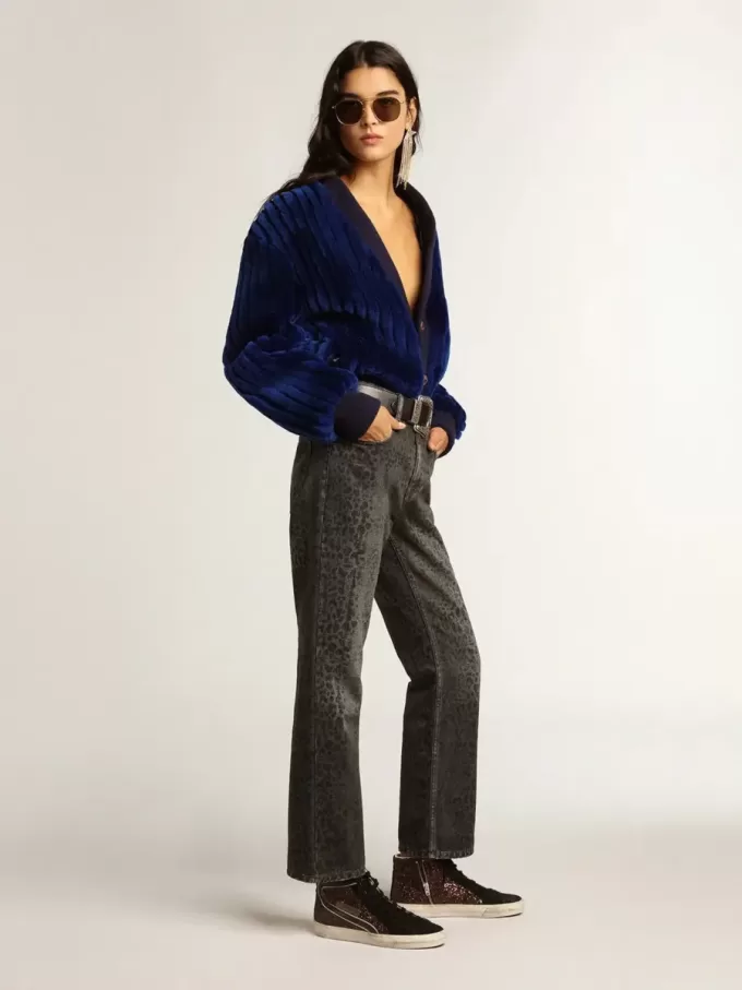 Slide en marrón brillante con estrella y flash de cuero negro