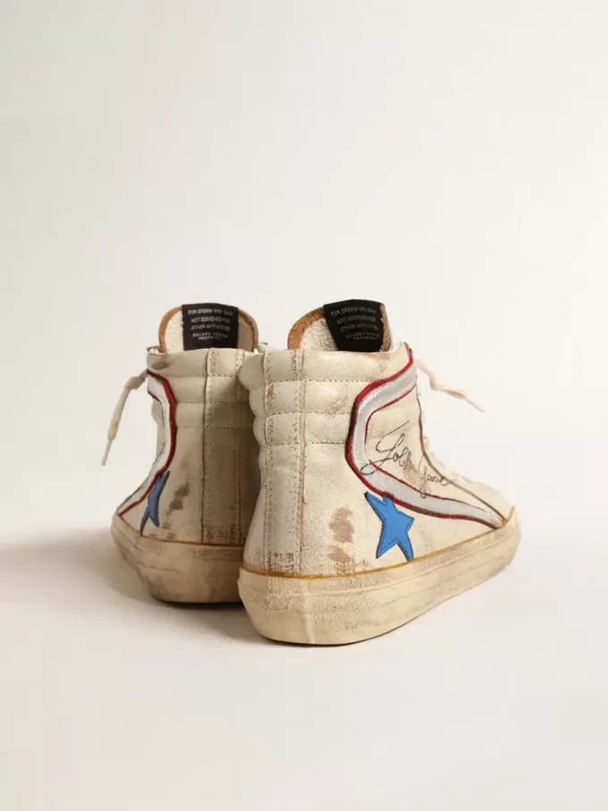 Slide para hombre con estrella de piel azul claro y detalle metálico plateado Slide para hombre con estrella de piel azul claro y detalle metálico plateado