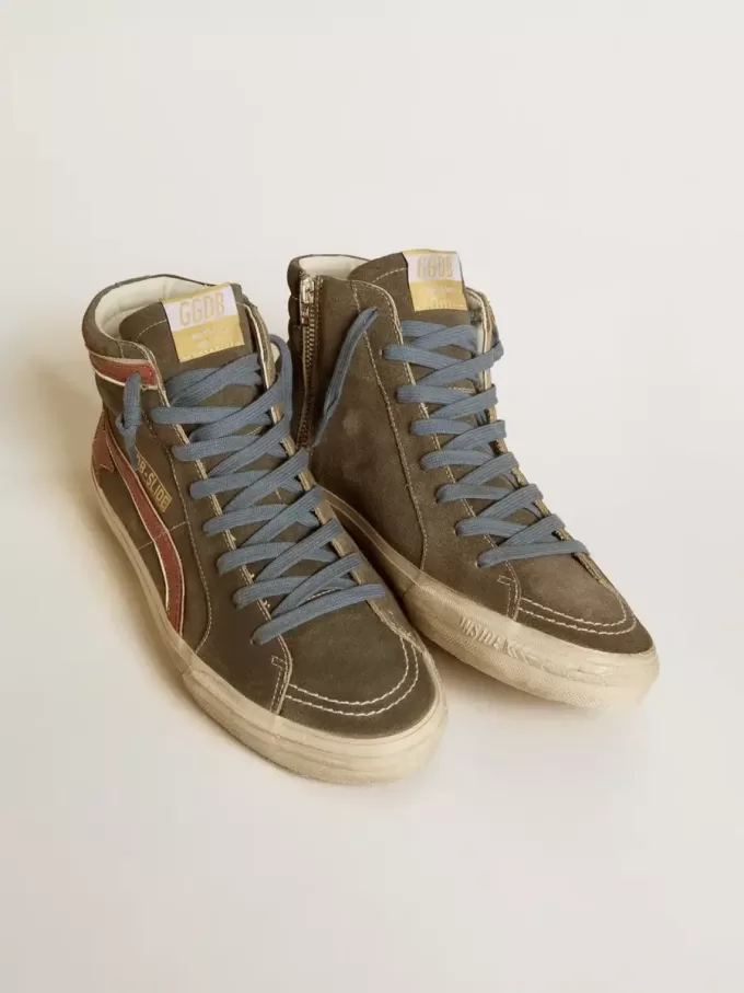 Slide para hombre en ante gris con estrella y flash en nubuck marrón Slide para hombre en ante gris con estrella y flash en nubuck marrón