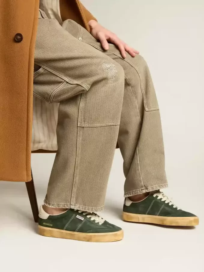 Soul Star en ante verde con lengüeta del talón en piel blanco lechoso Soul Star en ante verde con lengüeta del talón en piel blanco lechoso