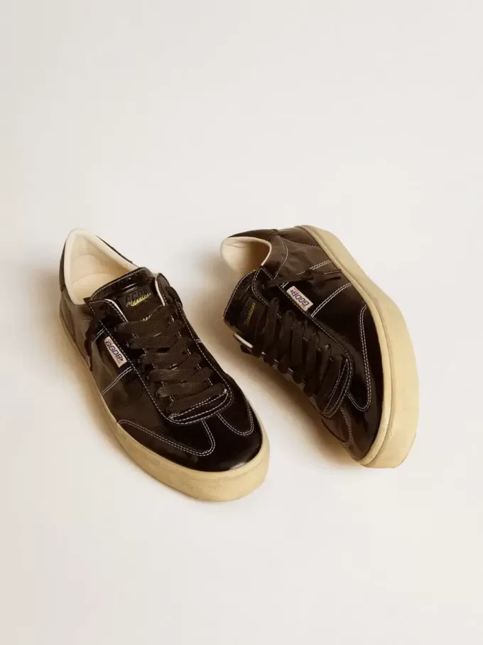 Soul Star para hombre en charol negro con lengüeta de cuero negro en el talón