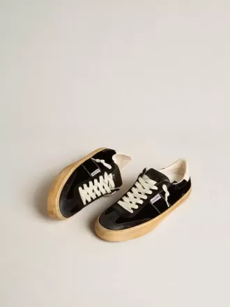 Soul Star para hombre en terciopelo negro con lengüeta del talón en cuero blanco