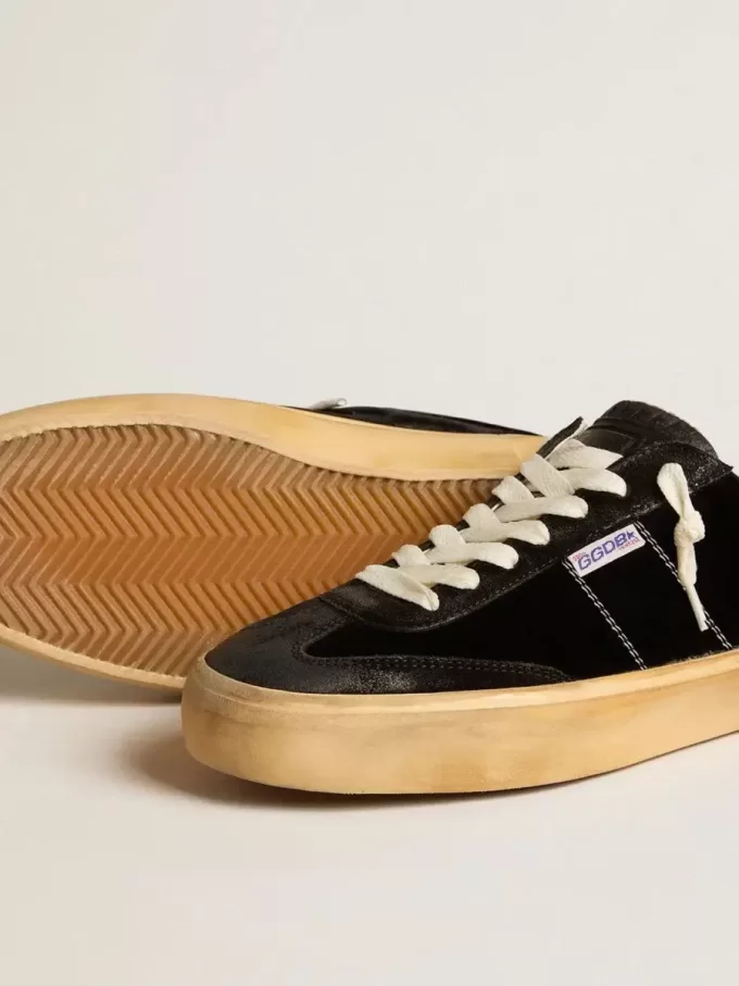 Soul Star para hombre en terciopelo negro con lengüeta del talón en cuero blanco