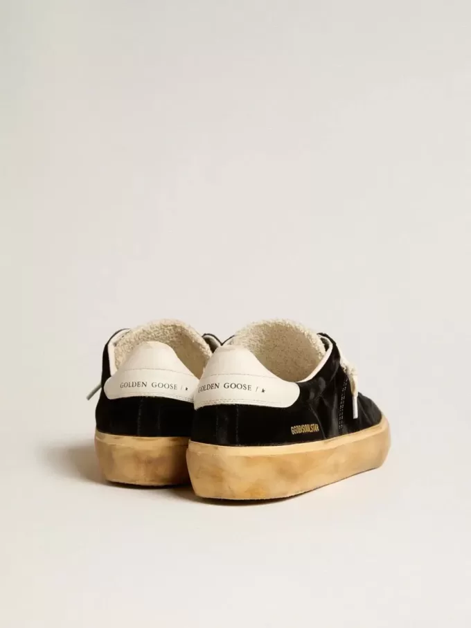 Soul Star para hombre en terciopelo negro con lengüeta del talón en cuero blanco