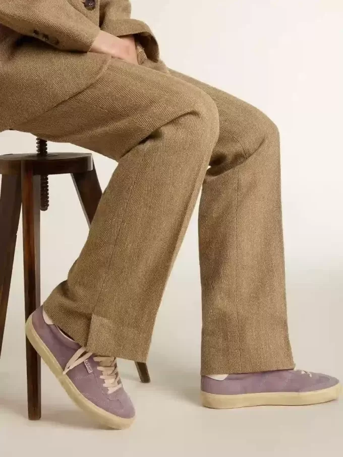 Soul Star para mujer en ante lila con lengüeta del talón en piel blanca