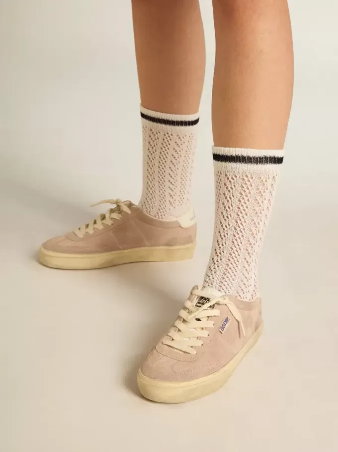 Soul Star para mujer en ante rosa con lengüeta del talón en piel blanco lechoso