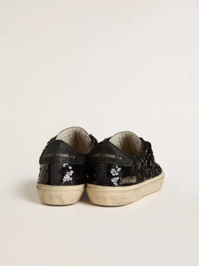 Soul Star para mujer en lentejuelas negras con lengüeta del talón en ante negro