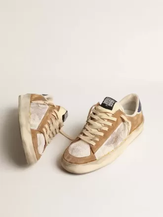 Stardan en nailon beige y malla con inserciones de ante color tabaco