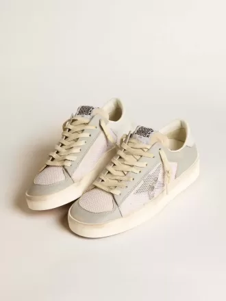 Stardan en piel napa gris y malla blanca con estrella de piel gris