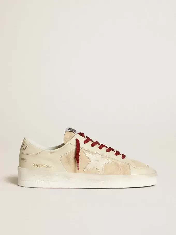 Stardan LTD para hombre en ante con estrella y lengüeta en el talón de cuero blanco brillante Stardan LTD para hombre en ante con estrella y lengüeta en el talón de cuero blanco brillante