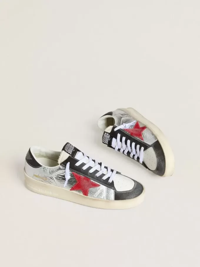 Stardan para hombre en nailon laminado plateado con estrella de ante burdeos