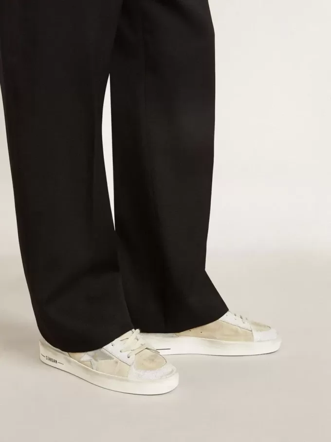 Stardan para hombre en nubuck y piel craquelada con estrella de piel metalizada plateada