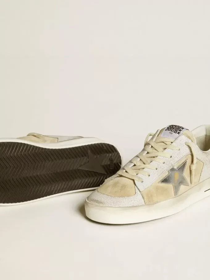 Stardan para hombre en nubuck y piel craquelada con estrella de piel metalizada plateada