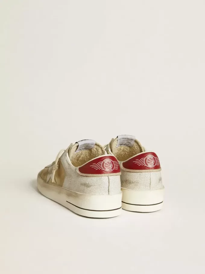 Stardan para hombre en nubuck y piel craquelada con estrella de piel metalizada plateada