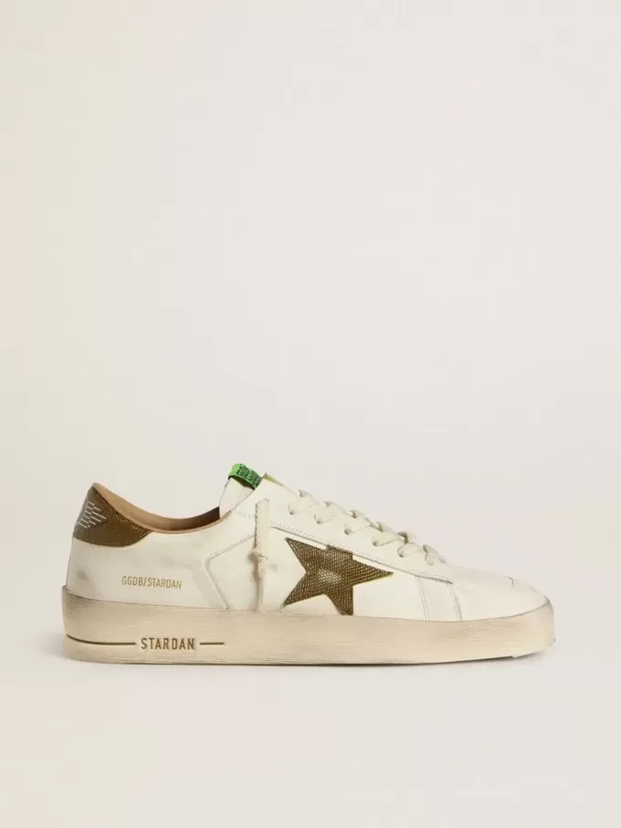 Stardan para hombre en piel blanca con estrella y lengüeta en el talón en piel con estampado de serpiente en verde militar Stardan para hombre en piel blanca con estrella y lengüeta en el talón en piel con estampado de serpiente en verde militar