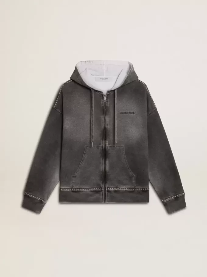 Sudadera antracita con efecto pulverizado y tachuelas