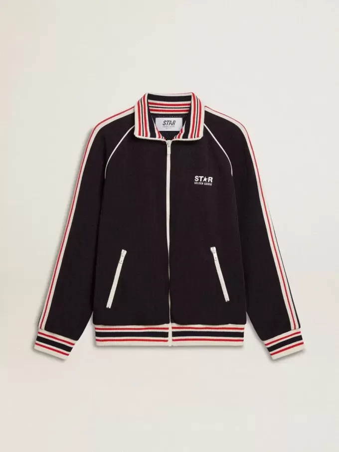 Sudadera azul oscuro con cremallera y logotipo blanco para hombre