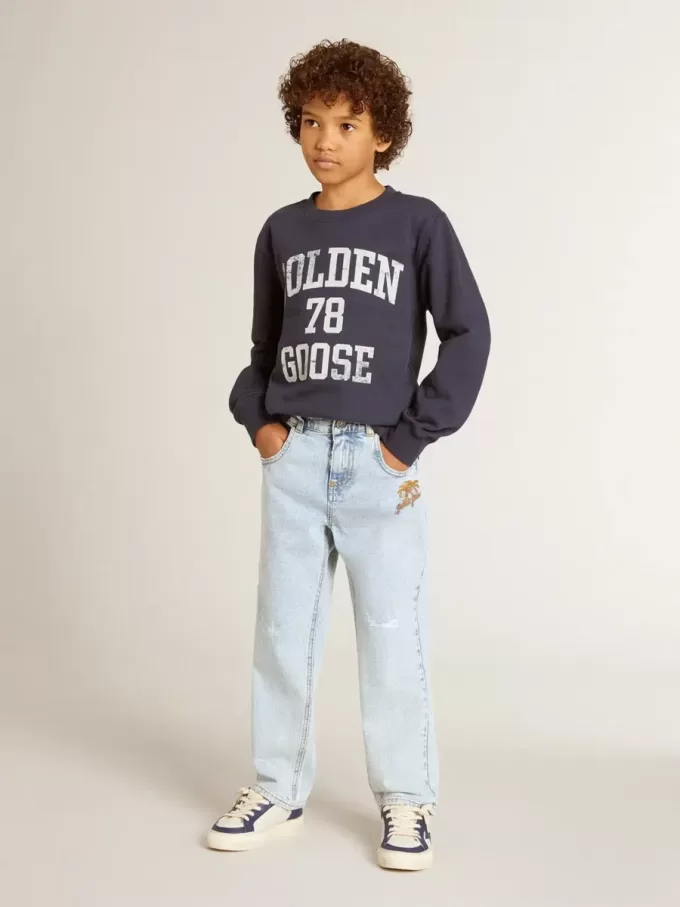 Sudadera azul oscuro para niño con estampado blanco