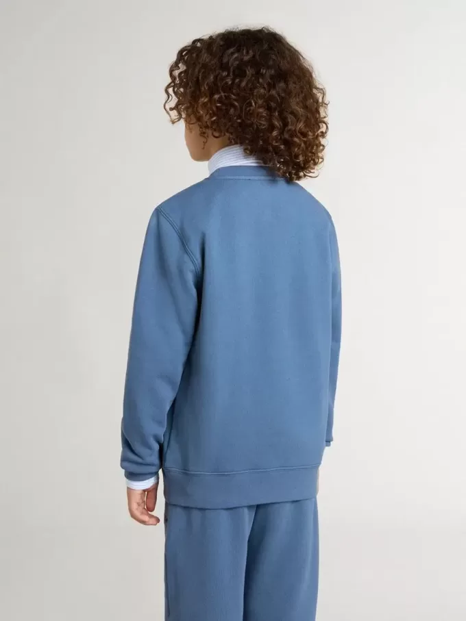 Sudadera azul para niños con parches blancos en relieve Sudadera azul para niños con parches blancos en relieve