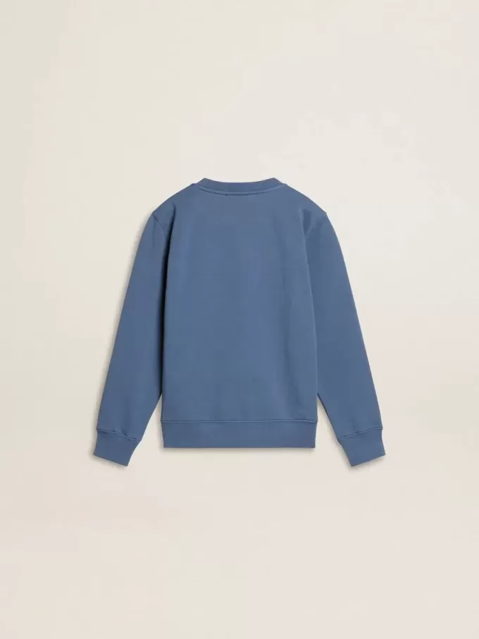 Sudadera azul para niños con parches blancos en relieve Sudadera azul para niños con parches blancos en relieve