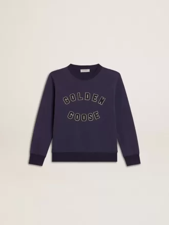 Sudadera azul violeta con las letras Golden Goose en la parte delantera