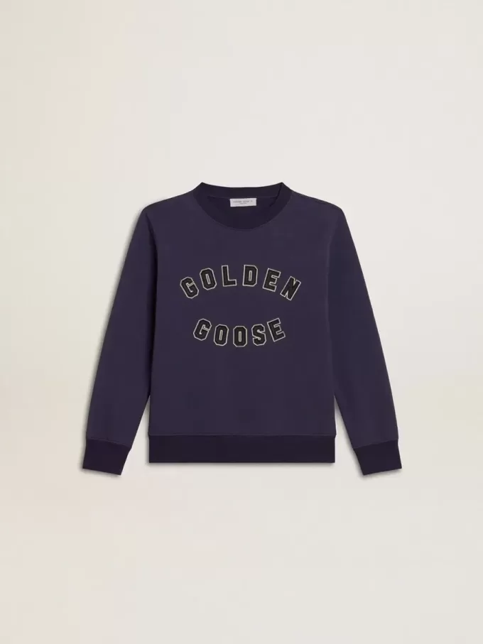 Sudadera azul violeta con las letras Golden Goose en la parte delantera Sudadera azul violeta con las letras Golden Goose en la parte delantera