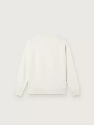 Sudadera blanca de algodón con cuello redondo para niña, con estampado de mascota y apliques de cristales.