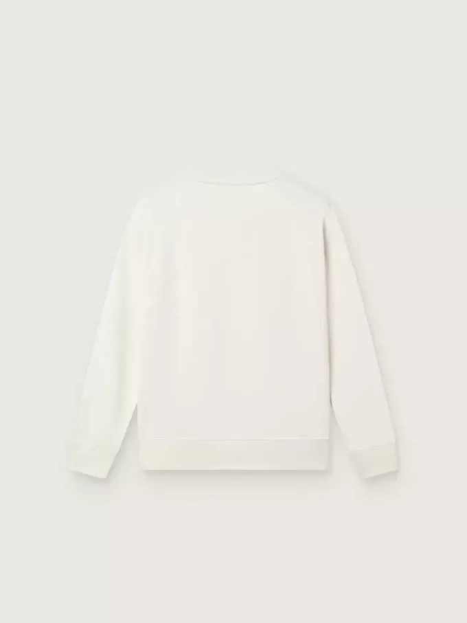 Sudadera blanca de algodón con cuello redondo para niña, con estampado de mascota y apliques de cristales.