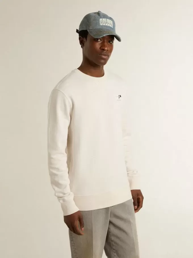 Sudadera blanca de algodón para hombre con estampado en la espalda