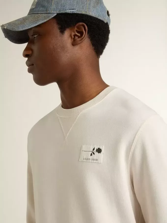 Sudadera blanca de algodón para hombre con estampado en la espalda