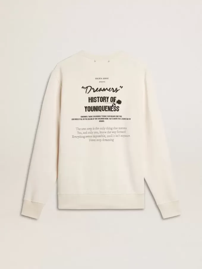 Sudadera blanca de algodón para hombre con estampado en la espalda